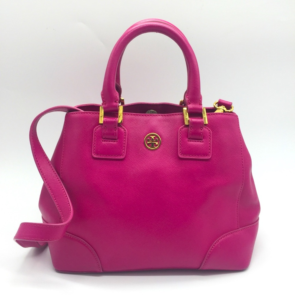 Tory Burch Fuschia Saffiano Leather Robinson Shoulder Crossbody Satchels Bag